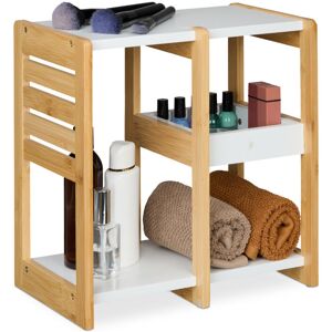 Bamboo Shelf, 3 Tiers, HxWxD: 35x34x20 cm, Freestanding Shelving Unit, Bathroom & Kitchen, mdf, Natural/White - Relaxdays