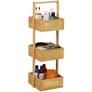 Bathroom Caddy Freestanding, 83 x 27 x 26 cm, Kitchen Storage Organiser Unit, Bamboo Cabinet, Rattan Boxes - Relaxdays