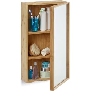 Bathroom Bamboo Mirror Cabinet, 1 Door Hanging Cupboard with Mirror, Assembled Wall-Mounted Cabinet, Natural - Relaxdays