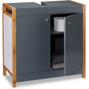 Relaxdays - Bathroom Basin Floor Cabinet with Bamboo Frame, Adjustable Shelf, Siphon Cut-Out, HxWxD: 60 x 60 x 29 cm, Grey