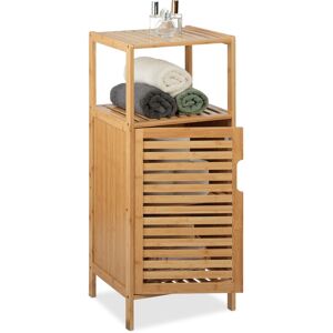 Relaxdays - Bathroom Cabinet, HxWxD: 87 x 36.5 x 33 cm, Narrow Shelf with Door, 2 Tiers, Commode, Natural Bamboo