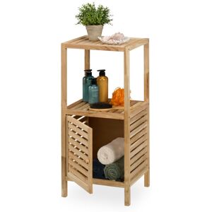 Bathroom Shelf, Walnut, Door, 2 Tiers, 86 x 40 x 36 cm, Freestanding Storage Unit, Bathroom & Kitchen, Natural - Relaxdays