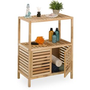 Relaxdays - Bathroom Shelf, Walnut, Door, 2 Tiers, 86x67.5x35.5 cm, Freestanding Storage Unit, Bathroom & Kitchen, Natural