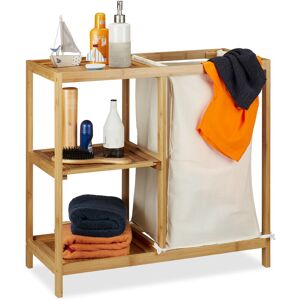 Relaxdays - Bathroom Shelf With Laundry Hamper, 3 Tiers, Removable Sack, Open Bamboo Shelving, HxWxD 65x68x33 cm, Natural