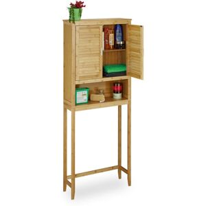 Relaxdays LAMELL Bamboo Washing Machine Cabinet, Floor Storage Unit, Bath Cupboard with Winged Doors, Wood, 3 Shelves, Size: ca 170 x 70 x 22.5 cm,