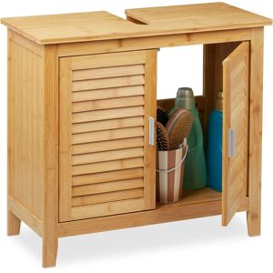 Relaxdays - Bathroom Cabinet, Free Standing, Wooden, 2 Doors, Storage, Bamboo, Cupboard, HxWxD: 60 x 67 x 30cm, Natural