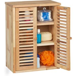 Relaxdays - Bathroom Cabinet, Walnut Wood, HxWxD: 46.5 x 35 x 21 cm, Panelled Doors, 3 Shelves, Kitchen Storage, Natural