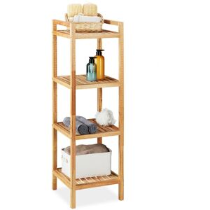 Storage Unit, 4 Shelves, Bathroom, Kitchen, Bedroom, Free-standing, HxWxD: 110x35x35cm, Towel, Wooden, Natural - Relaxdays
