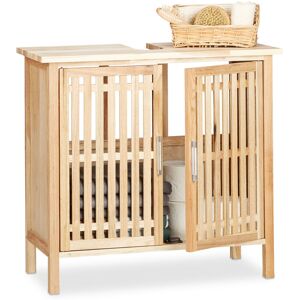 Relaxdays - Under-Sink Cabinet Free Standing, Small Walnut Cupboard, Bathroom Wash Basin with Siphon Cut-Out, Natural