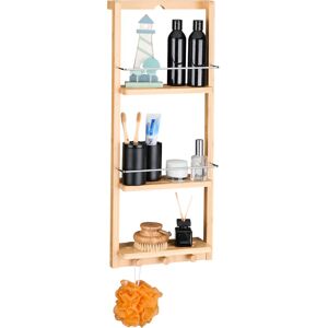 Relaxdays - Wall-Mounted Bathroom Rack, With 3 Shelves And 3 Hooks, Bamboo, Includes Rail, Natural Brown