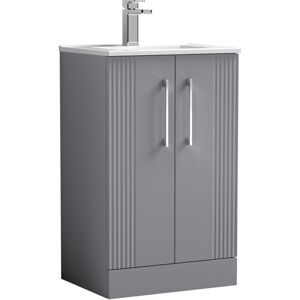 Retro 2 Door Floor Standing Vanity Unit with Minimalist 1 Tap Hole Ceramic Basin - 500mm - Satin Grey Balterley