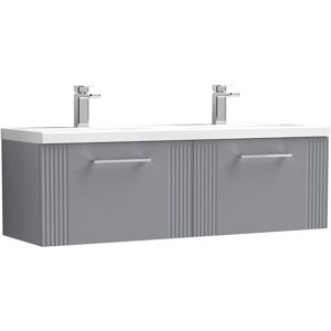 BALTERLEY Partial Fluted 2 Drawer Wall Hung Vanity Unit with Double Ceramic Basin - 1200mm - Satin Grey