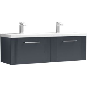 BALTERLEY Partial Fluted 2 Drawer Wall Hung Vanity Unit with Double Ceramic Basin - 1200mm - Satin Dark Grey