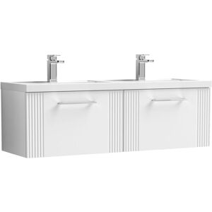 BALTERLEY Partial Fluted 2 Drawer Wall Hung Vanity Unit with Double Polymarble Basin - 1200mm - Satin White