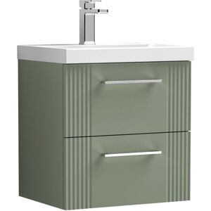 BALTERLEY Partial Fluted 2 Drawer Wall Hung Vanity Unit with Mid-Edge 1 Tap Hole Ceramic Basin - 500mm - Satin Green