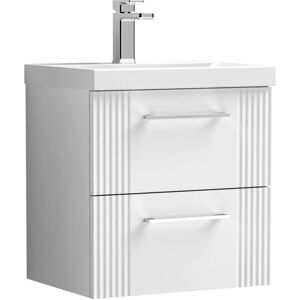 Retro 2 Drawer Wall Hung Vanity Unit with Mid-Edge 1 Tap Hole Ceramic Basin - 500mm - Satin White Balterley