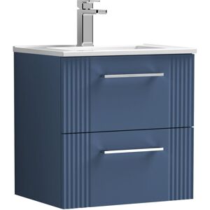 Retro 2 Drawer Wall Hung Vanity Unit with Minimalist 1 Tap Hole Ceramic Basin - 500mm - Satin Blue Balterley