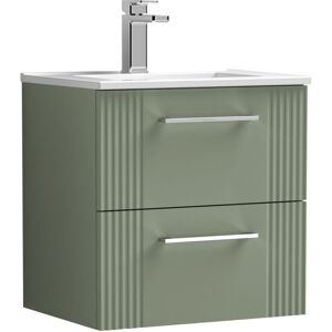 Retro 2 Drawer Wall Hung Vanity Unit with Minimalist 1 Tap Hole Ceramic Basin - 500mm - Satin Green Balterley