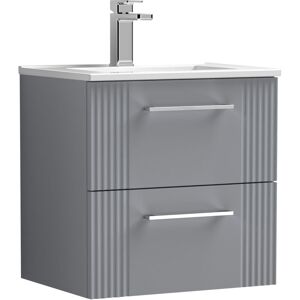 Retro 2 Drawer Wall Hung Vanity Unit with Minimalist 1 Tap Hole Ceramic Basin - 500mm - Satin Grey Balterley