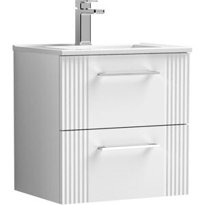 Retro 2 Drawer Wall Hung Vanity Unit with Minimalist 1 Tap Hole Ceramic Basin - 500mm - Satin White Balterley