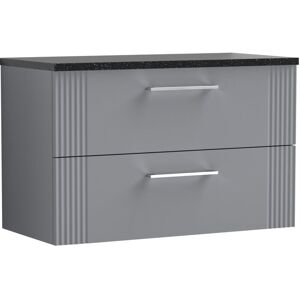 BALTERLEY Partial Fluted 2 Drawer Wall Hung Vanity Unit with Sparkling Black Laminate Worktop - 800mm - Satin Grey