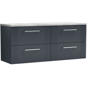 BALTERLEY Partial Fluted 4 Drawer Wall Hung Vanity Unit with Bellato Grey Laminate Worktop - 1200mm - Satin Dark Grey
