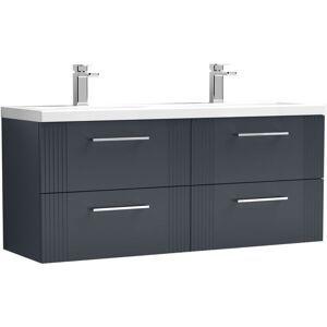 BALTERLEY Partial Fluted 4 Drawer Wall Hung Vanity Unit with Double Ceramic Basin - 1200mm - Satin Dark Grey