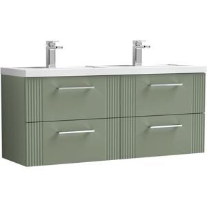 Balterley - Retro 4 Drawer Wall Hung Vanity Unit with Double Polymarble Basin - 1200mm - Satin Green