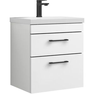 Rio 2 Drawer Wall Hung Vanity Basin Unit - 500mm - Gloss White with Square Black d Handles (Tap Not Included) Balterley
