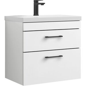 Balterley - Rio 2 Drawer Wall Hung Vanity Basin Unit - 600mm - Gloss White with Square Black d Handles (Tap Not Included)