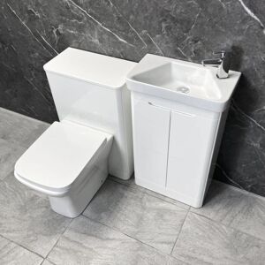 HYDROS Bathroom Cloakroom Vanity Set White Gloss Ross 1000mm with Toilet and Basin Unit, With Tap