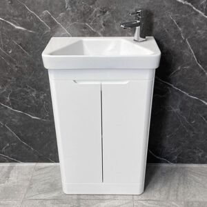 HYDROS Bathroom Cloakroom Vanity Unit Modern Gloss White Ross 500mm with Ceramic Basin, Without Tap