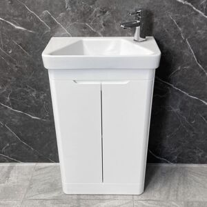 HYDROS Bathroom Cloakroom Vanity Unit Modern Gloss White Ross 500mm with Ceramic Basin, With Tap