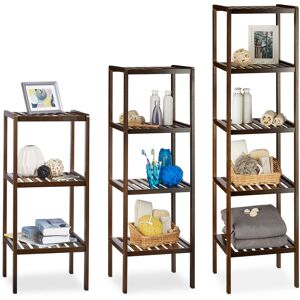 RELAXDAYS 3-piece bamboo shelf set, wooden, free-standing bathroom shelf, kitchen shelf, bookshelf, 3, 4, and 5 tiers, dark brown