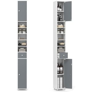 Costway - Slim Bathroom Tall Cabinet Floor Storage Cabinet Organizer-Grey+White