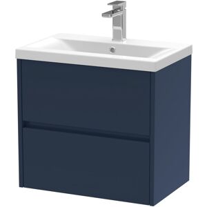 BALTERLEY Square Wall Hung 2 Drawer Vanity Unit & Ceramic Basin, 600mm - Midnight Blue