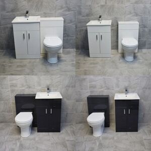 HYDROS Tess 1050mm Square Vanity Set Ceramic Basin & Toilet Pan in White or Anthracite, White Gloss-No Tap