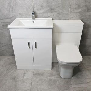 Hydros - Bathroom Vanity Basin Unit Set White 1050mm 1150mm Square Style Toilet Tess, 1050mm-With Tap