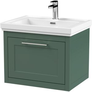 BALTERLEY Traditional Bathroom Wall Hung 1 Drawer Vanity Unit and 1 Tap Hole Fireclay Basin, 600mm, Matt Green