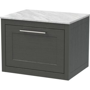 Balterley - Traditional Bathroom Wall Hung 1 Drawer Vanity Unit and Grey Marble Worktop, 600mm, Woodgrain Dark Grey