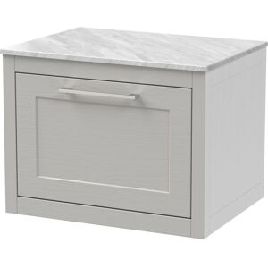 Balterley - Traditional Bathroom Wall Hung 1 Drawer Vanity Unit and Grey Marble Worktop, 600mm, Woodgrain Grey