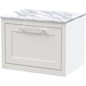 Balterley - Traditional Bathroom Wall Hung 1 Drawer Vanity Unit and Carrera Marble Worktop, 600mm, Woodgrain White