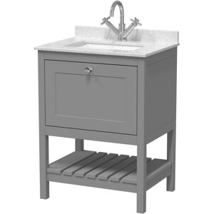 BALTERLEY Traditional Furniture Floor Standing 1 Drawer Vanity & 1 Tap Hole Marble Worktop & Basin, 600mm, Cool Grey