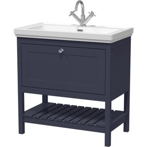 BALTERLEY Traditional Furniture Floor Standing 1 Drawer Vanity & 1 Tap Hole Fireclay Basin, 800mm, Indigo Blue