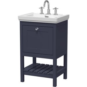 BALTERLEY Traditional Furniture Floor Standing 1 Drawer Vanity & 3 Tap Hole Fireclay Basin, 500mm, Indigo Blue