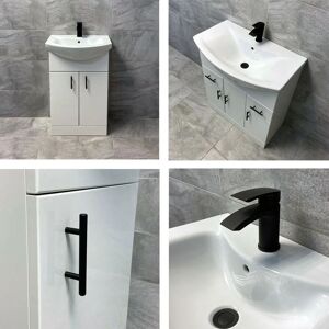 HYDROS Vanity Unit Bathroom Sink Basin Storage with Black Handles White - Various Sizes, 550mm-with Tap/Waste
