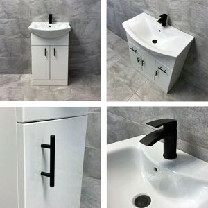 HYDROS Vanity Unit Bathroom Sink Basin Storage with Black Handles White - Various Sizes, 550mm-without Tap/Waste