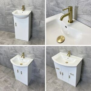 HYDROS Vanity Unit Bathroom Sink Basin Storage White with Gold Brushed Brass Handles, 750mm-without Tap/Waste