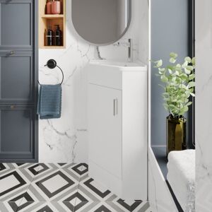 VASARI Nuie Mayford Floor Standing Corner 1-Door Vanity Unit with Basin 550mm Wide - Gloss White