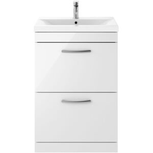 Nuie Athena Floor Standing 2-Drawer Vanity Unit with Basin-1 600mm Wide - Gloss White